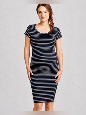 Maternity Navy and White Striped Dress Size L